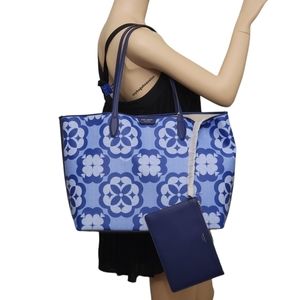 Kate Spade Sutton Oversized Floral Blue Tote SET